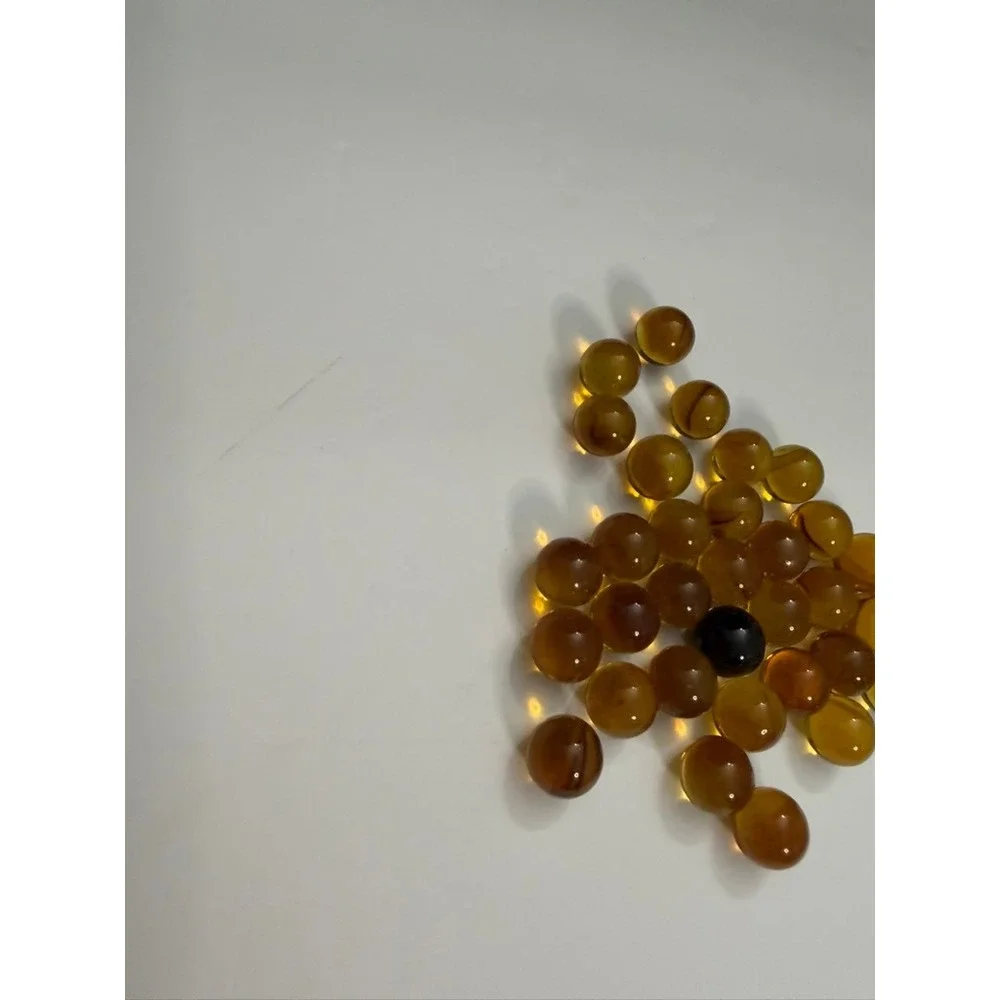 Vintage Amber Glass Marbles Lot 32pc Translucent Brown Black Swirl 0.5 Inch